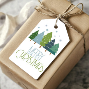 Modern Blue and Green Christmas Tree Gift Tag
