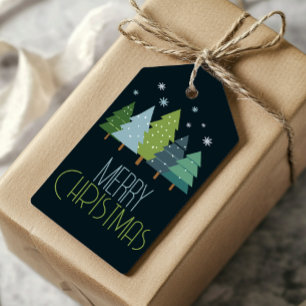 Modern Blue and Green Christmas Tree Gift Tag