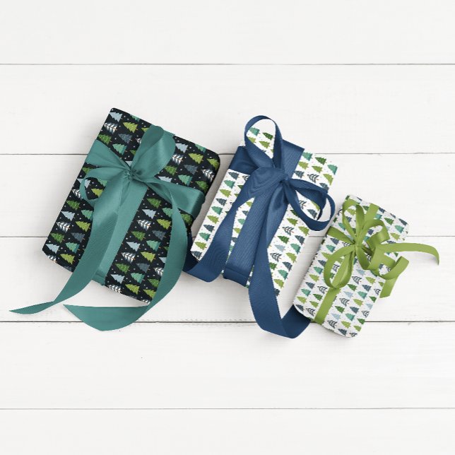 Modern Blue and Green Christmas Tree  Wrapping Paper Sheet (Bright, modern, colorful, and fun! So many options and possibilities!)