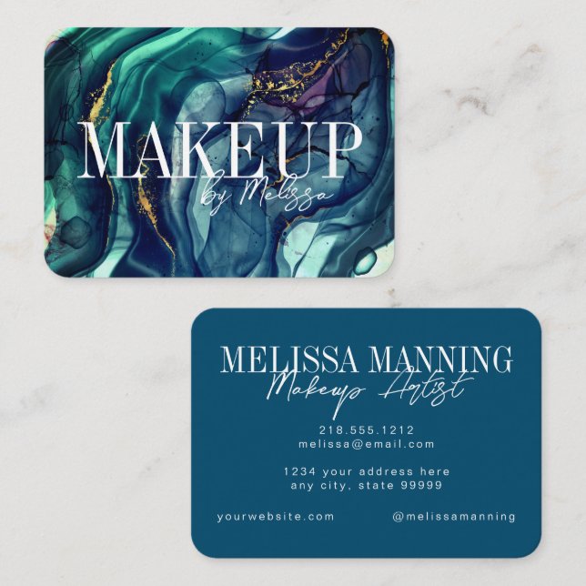 Modern Blue and Green Watercolor Business Card (Front/Back)