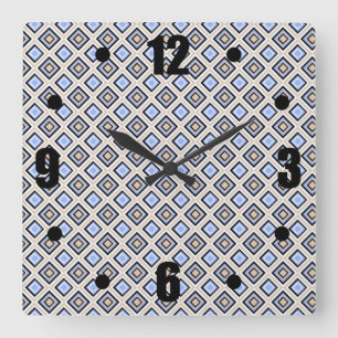 Modern Blue and Grey Confetti Squares Geo Pattern Square Wall Clock