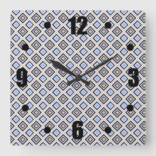 Modern Blue and Grey Confetti Squares Geo Pattern Square Wall Clock (Front)