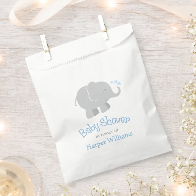 Modern Blue and Grey Elephant Boy Baby Shower Favour Bags (Clipped)