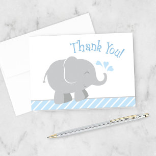 Modern Blue and Grey Elephant Boy Baby Shower Thank You Card