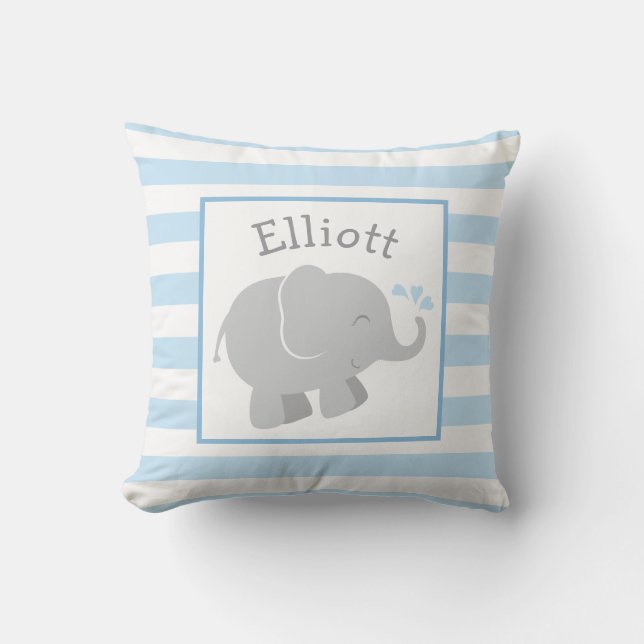 Modern Blue and Grey Elephant Custom Monogram Cushion (Front)