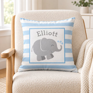 Modern Blue and Grey Elephant Monogram Cushion