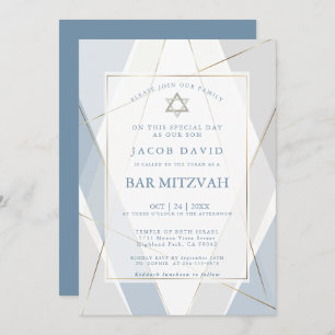 Modern Blue and Grey Lines Bar Mitzvah Invitation