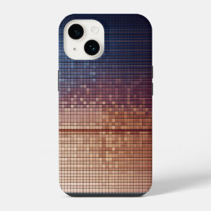 Modern Blue and Orange Pixel Mosaic Gradient Sunse iPhone 14 Case