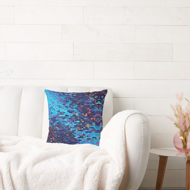 Modern Blue and Pink Brick Design Throw Pillow (Couch)