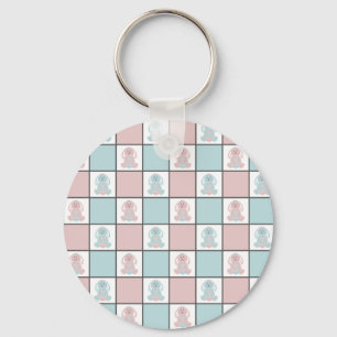 Modern Blue and Pink Easter Bunny Egg Cute Pattern Key Ring