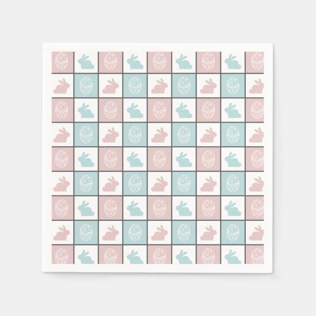 Modern Blue and Pink Easter Bunny Egg Cute Pattern Napkin (Front)