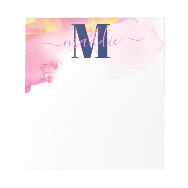 Modern Blue and Pink Ink Cloud Personalised Notepad (Front)
