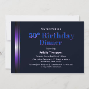 Modern Blue and Purple 50th Birthday Dinner Invitation