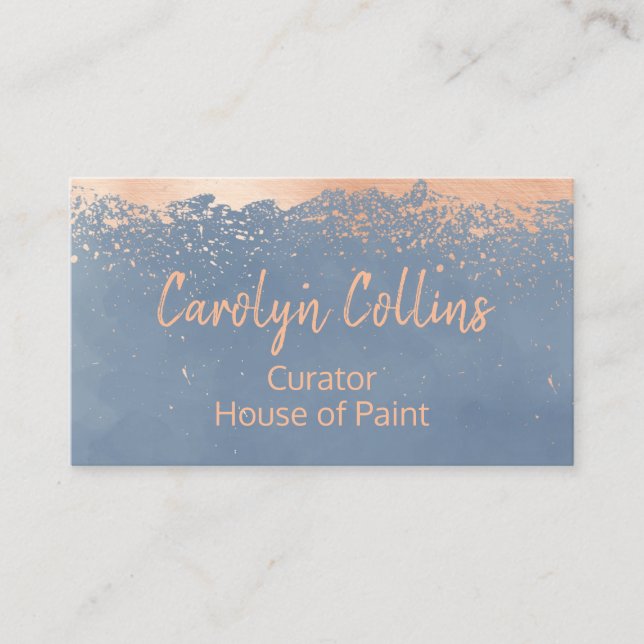 Modern Blue and Rose Gold Business Card (Front)
