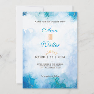 Modern Blue and Turquoise watercolor Wedding Invitation
