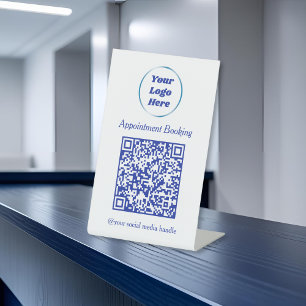 Modern blue and White Appointment Booking QR Code  Pedestal Sign
