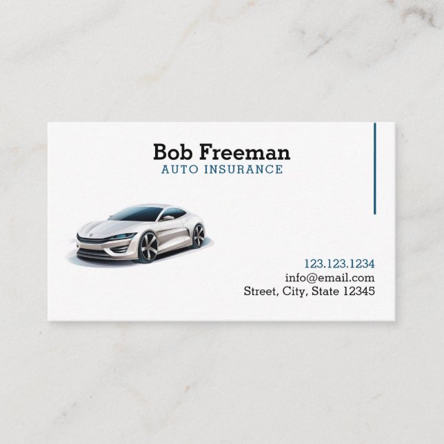 Modern Blue and White Automobile Insurance Business Card (Front)
