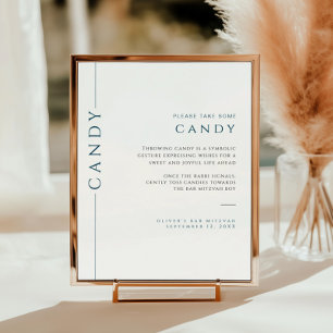 Modern Blue and White Bar Mitzvah Candy Sign