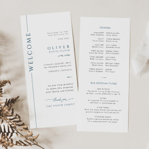 Modern Blue and White Bar Mitzvah Program Card