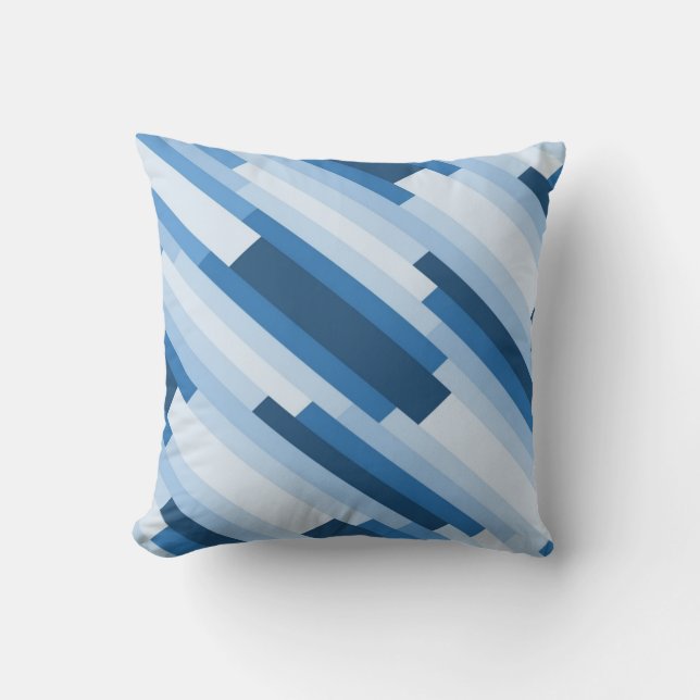 Modern Blue and White Diagonal Geometric Pattern Cushion (Front)
