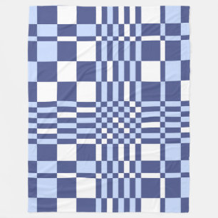 Modern Blue and White Digital Plaid Pattern Fleece Blanket