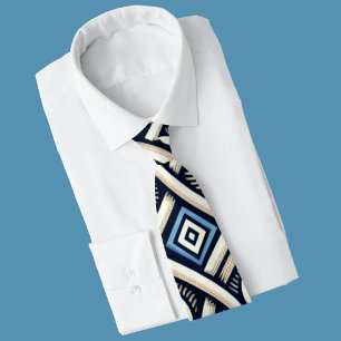 Modern Blue and white Greek Meander pattern Tie