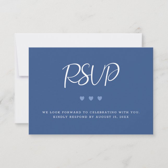 Modern Blue And White Hearts Wedding RSVP Card (Front)