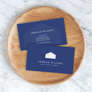 Modern Blue and White House Real Estate Agent Business Card