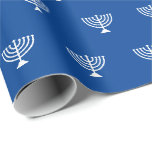 Modern blue and white Jewish menorah pattern Wrapping Paper<br><div class="desc">Modern blue and white Jewish menorah pattern simple elegant gift Wrapping Paper.

White menorah pattern on blue background.

This wrapping paper is great for Hanukkah,  Chanukah,  bar mitzvah,  bat mitzvah,  Shabbat and Jewish Holidays.</div>