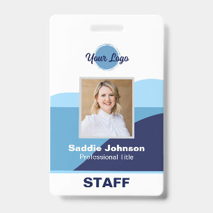 Modern Blue and White Logo Employee Name ID Badge