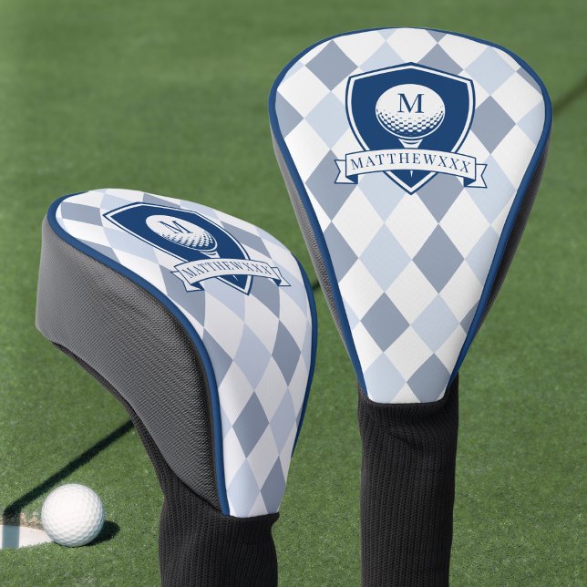 Modern Blue and White Pattern Initial Monogram Golf Head Cover (Modern Blue and White Pattern Initial Monogram Golf Head Cover)