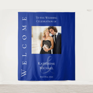 Modern Blue and White-Photo-Wedding- Tapestry
