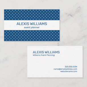 Modern Blue and White Polka Dots White Stripe Business Card