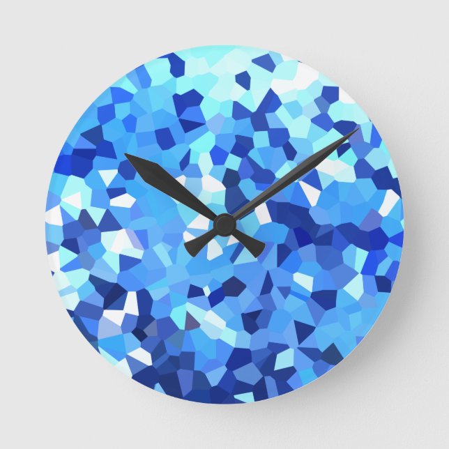 Modern Blue and White Stained Glass Mosaic Round Clock (Front)