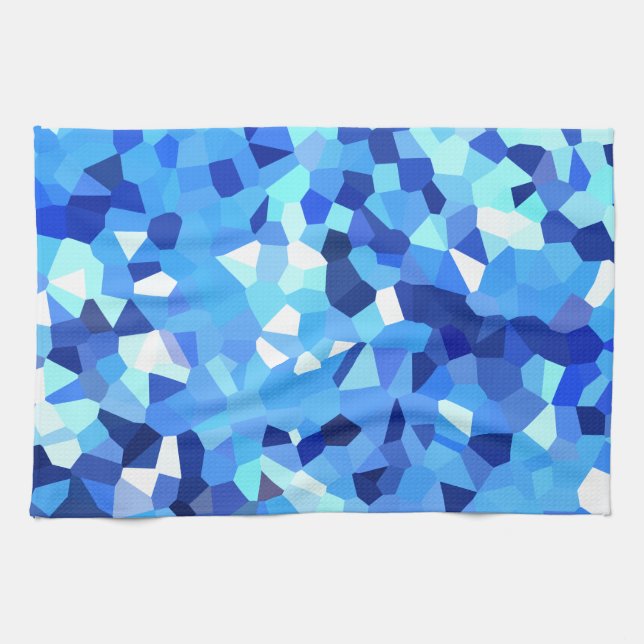 Modern Blue and White Stained Glass Ocean Mosaic Tea Towel (Horizontal)