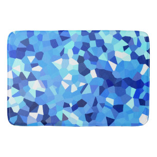 Modern Blue and White Stained Glass Pixel Mosaic Bath Mat