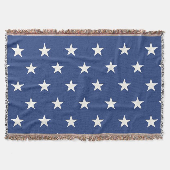 Modern Blue and White Star Pattern Throw Blanket (Front)
