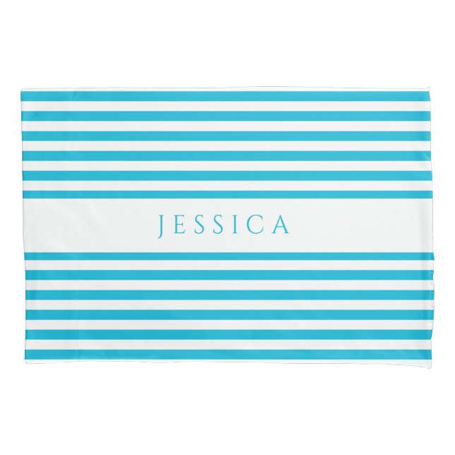 Modern Blue And White Striped Pillowcase (Front)
