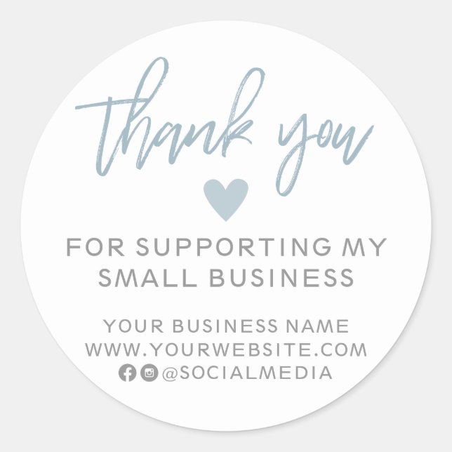 Modern Blue and White Thank You Classic Round Sticker (Front)