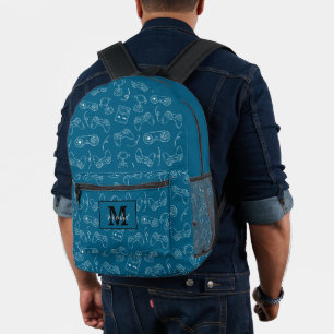 Modern Blue and White Video Game Gamer Printed Backpack