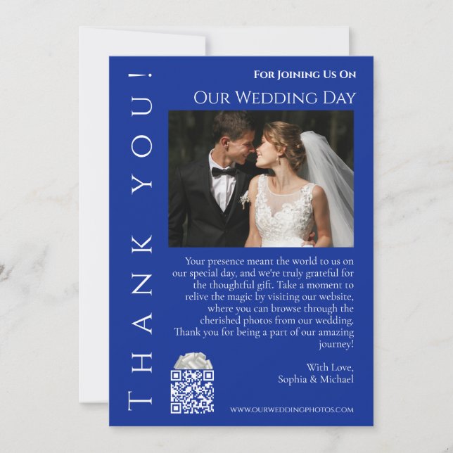 Modern Blue and White-Wedding Photo-Thank You- Invitation (Front)