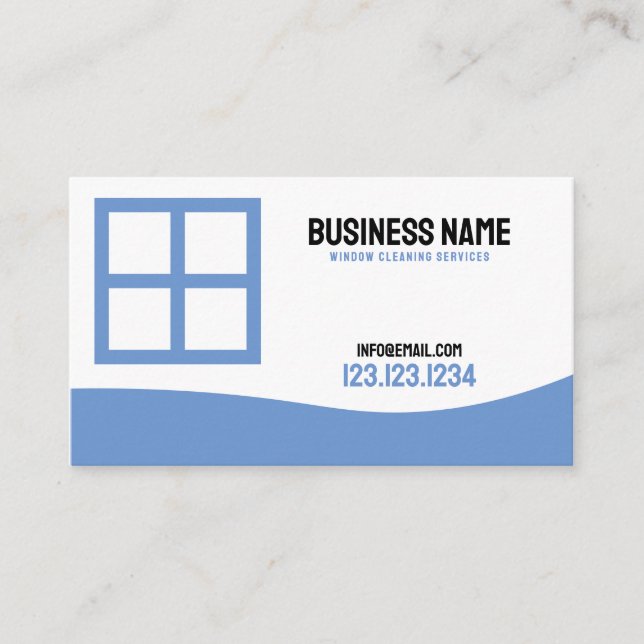 Modern Blue and White Window Cleaning Business Card (Front)