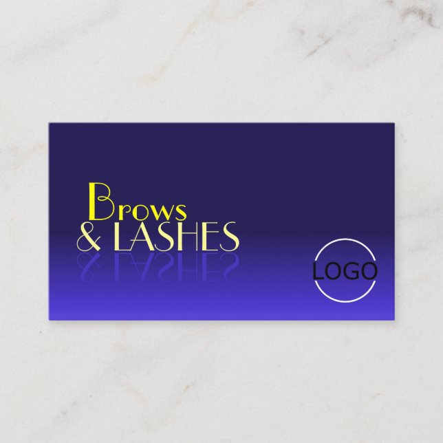 Modern Blue and Yellow Chic Mirror Font with Logo Business Card (Front)