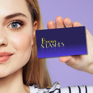 Modern Blue and Yellow Chic Mirror Font with Photo Business Card