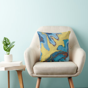 Modern blue and yellow gold glitter abstract   cushion