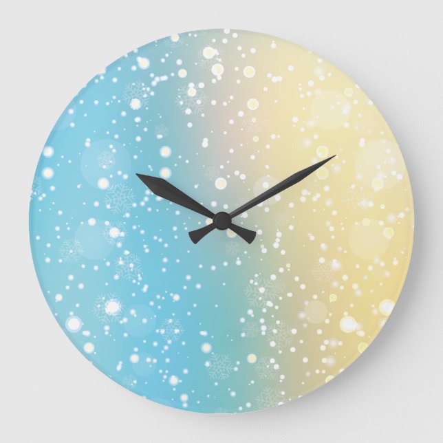 Modern Blue And Yellow Snow Background Large Clock (Front)