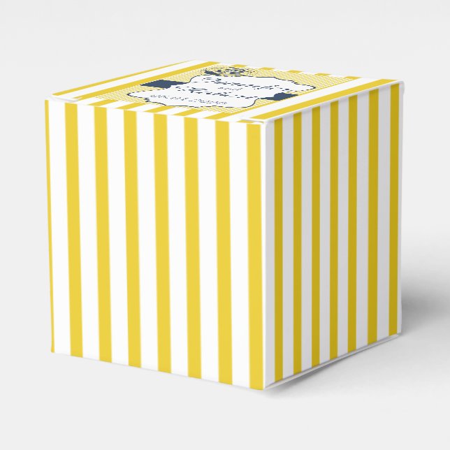 Modern Blue and Yellow Stripe Wedding Favour Box (Front Side)
