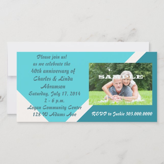 Modern Blue Anniversary Celebration Photo Card (Front)