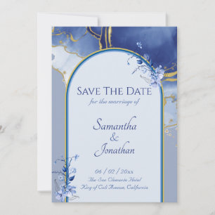 Modern Blue Aqua Marble Wedding Save The Date Invitation