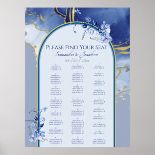 Modern Blue Aqua Marble Wedding Seating Chart